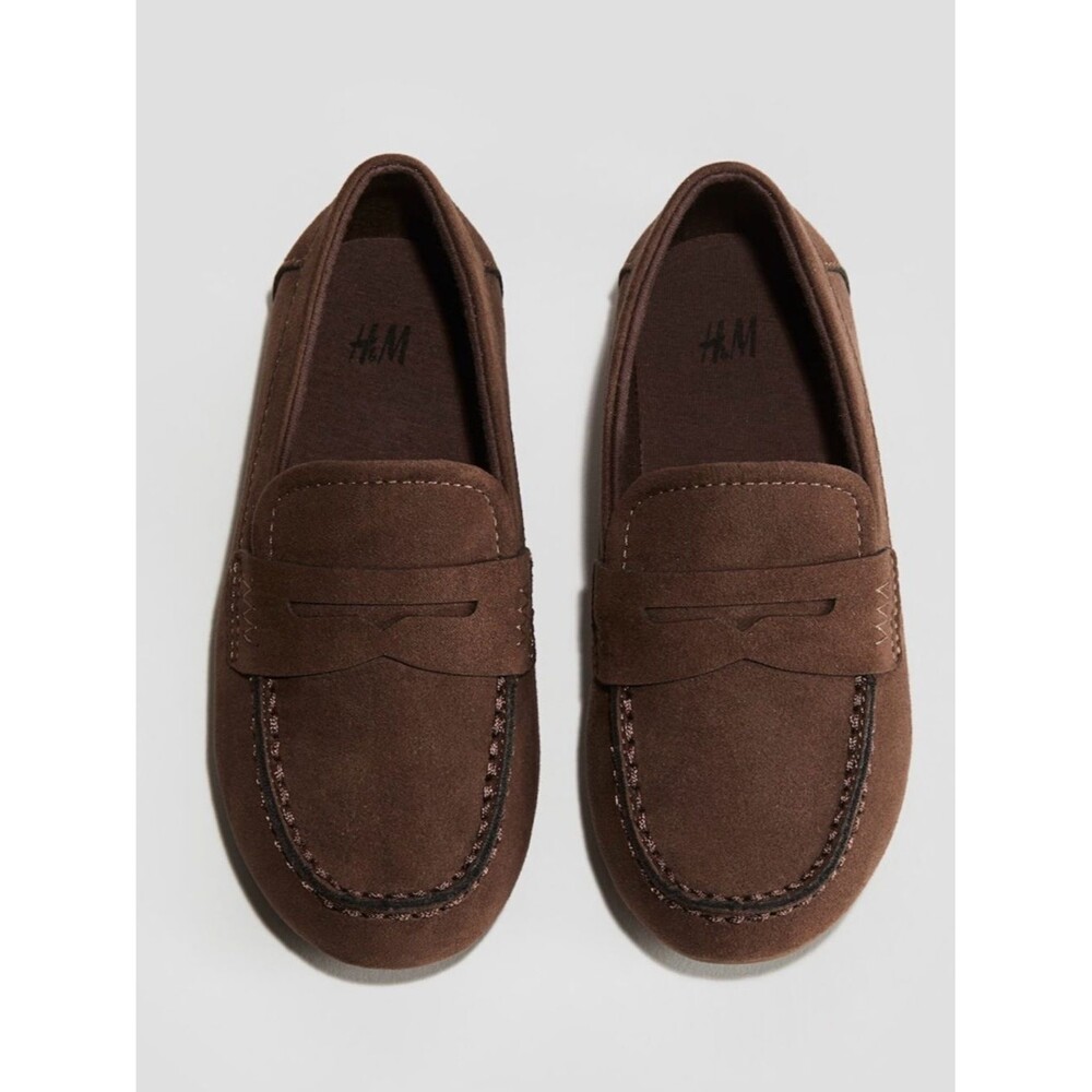 H&M Boys Kids Brown Napped Loafers Shoes. Size 1. NEW.